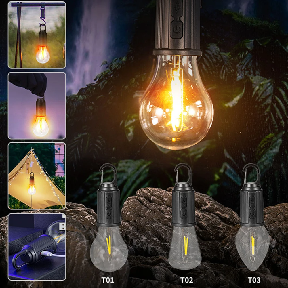 Save 50%, Pack Of 05 Pieces - Chargeable Outdoor Camping Hanging Light Bulb