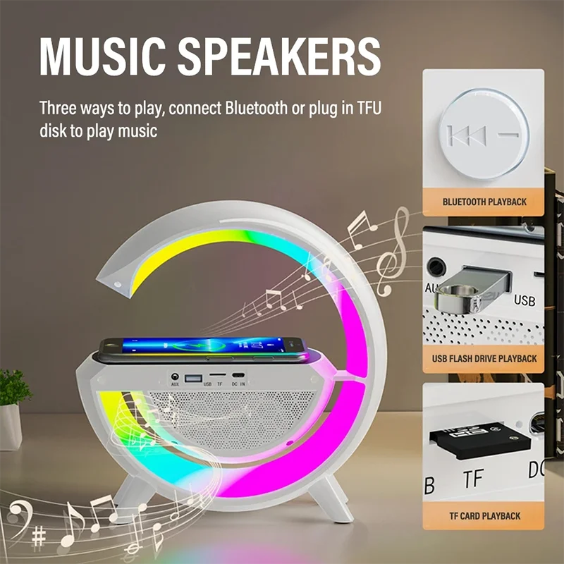 🎁Last Day Promotion Save 50% on Bundle(02 Pcs) - G-Shape: RGB Clock Lamp & Bluetooth Speaker with Wireless Charging