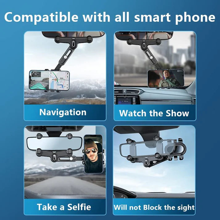 Multifunctional 360 Rotatable Car Rearview Mirror Phone Holder