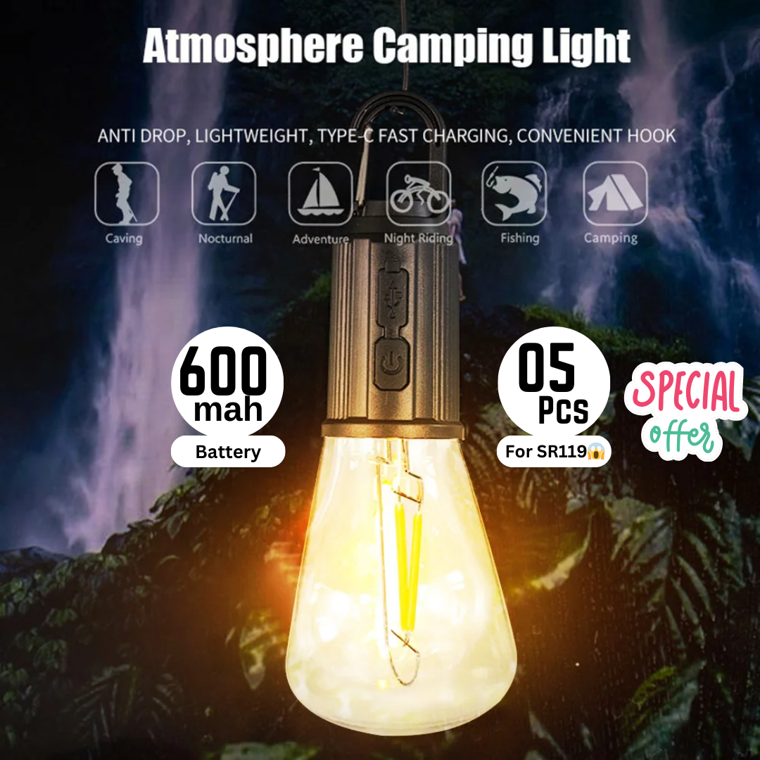 Save 50%, Pack Of 05 Pieces - Chargeable Outdoor Camping Hanging Light Bulb