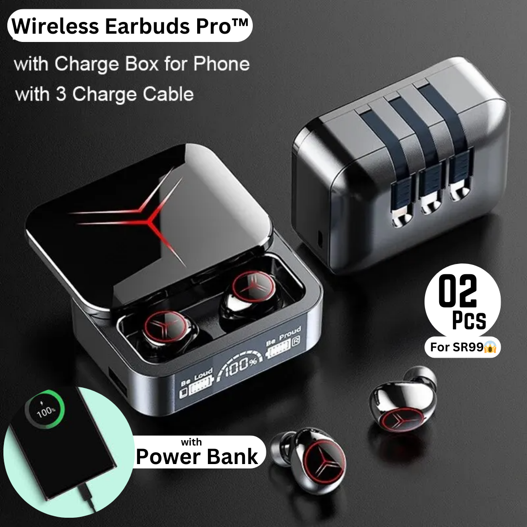 Waterproof LED Display Wireless Earbuds Pro with Noise Reduction - 2000Mah Power Bank